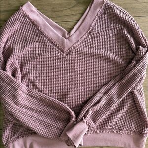 LA MIEL Mauve V-Neck Waffle Knit Sweater